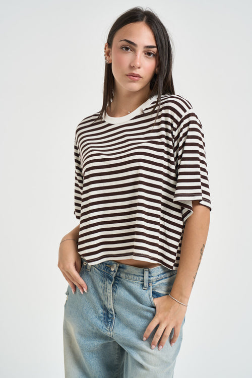 T-shirt a righe moro e bianca