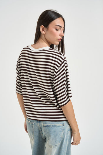 T-shirt a righe moro e bianca - 3