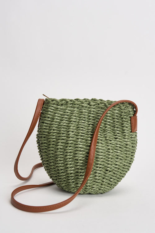 Borsa donna secchiello  in rafia verde - 1
