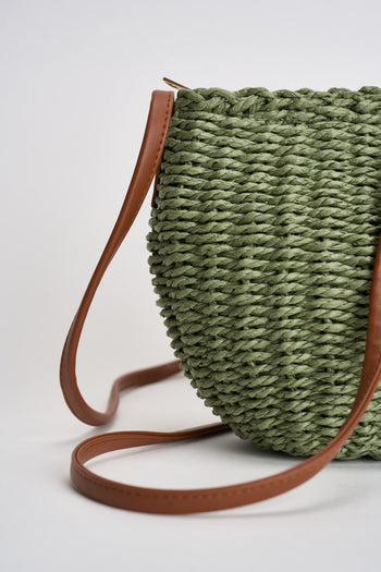 Borsa donna secchiello  in rafia verde - 3