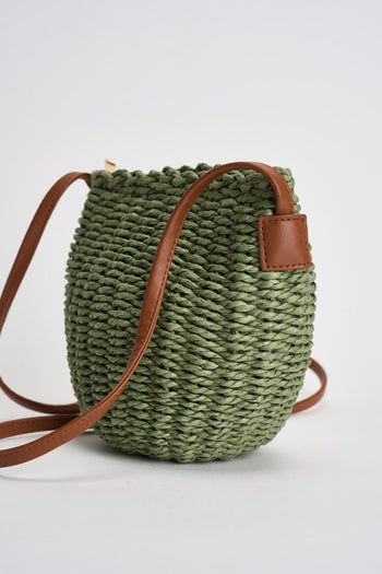 Borsa donna secchiello  in rafia verde - 4