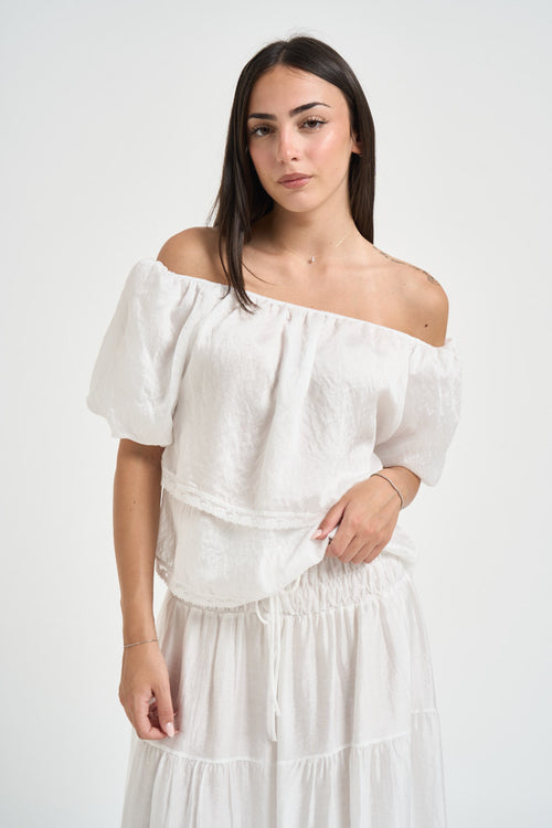 Blusa donna scollo a barca bianca - 2