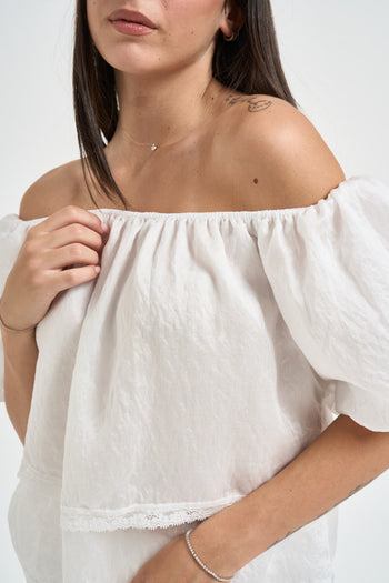 Blusa donna scollo a barca bianca - 3