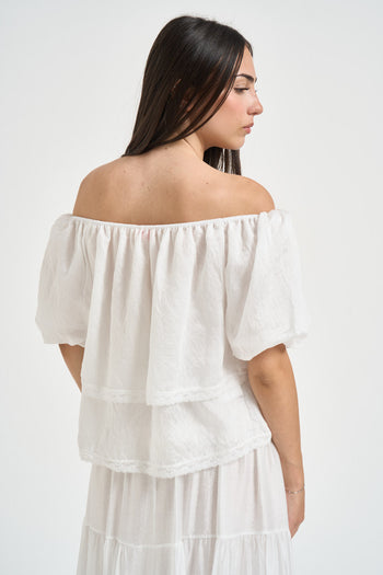 Blusa donna scollo a barca bianca - 4