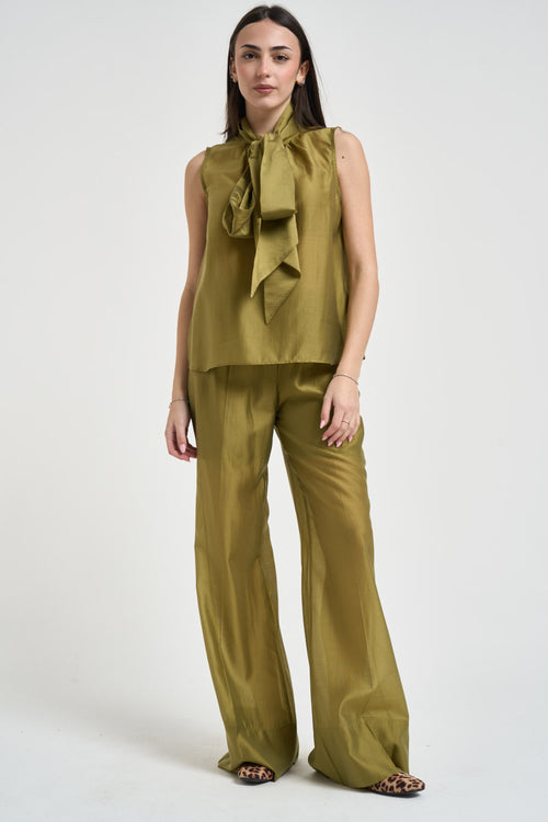 Blusa donna verde oliva con fiocco - 1