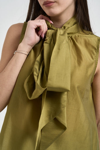 Blusa donna verde oliva con fiocco - 3