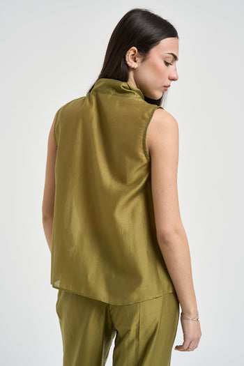 Blusa donna verde oliva con fiocco - 4