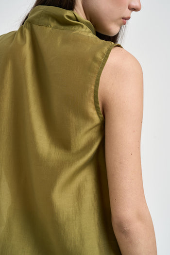 Blusa donna verde oliva con fiocco - 5