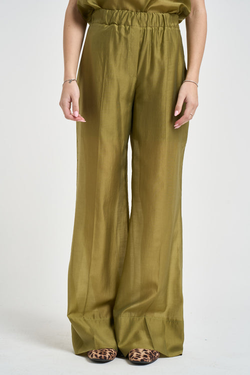Pantalone donna a palazzo verde oliva - 1