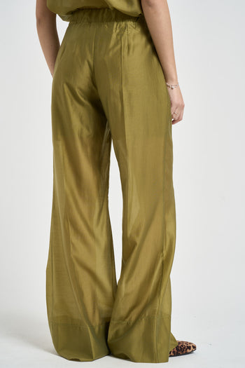 Pantalone donna a palazzo verde oliva - 5