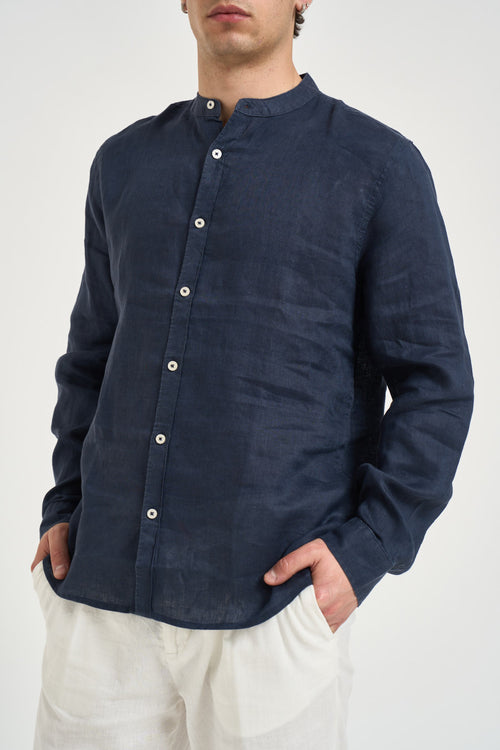 Camicia uomo in lino blu