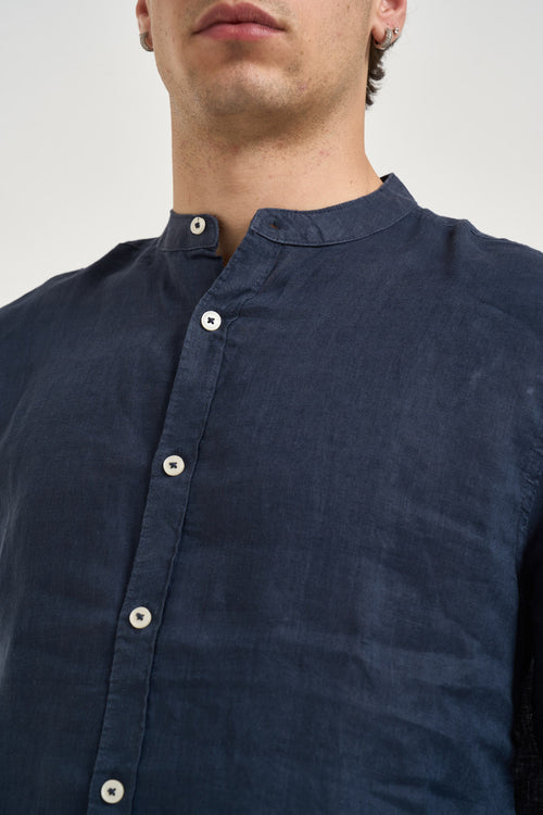 Camicia uomo in lino blu - 2