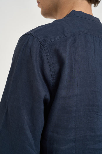 Camicia uomo in lino blu - 4