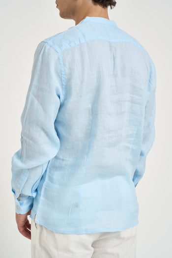 Camicia uomo in lino azzurra - 4