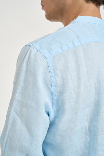 Camicia uomo in lino azzurra - 5