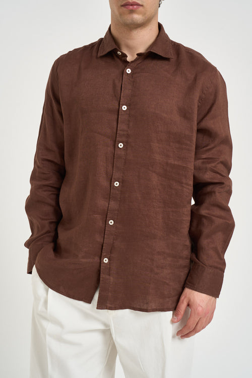 Camicia uomo in lino marrone