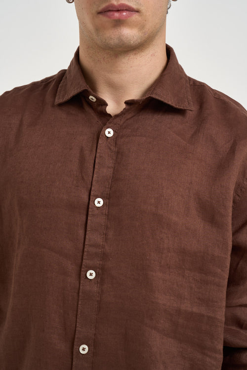 Camicia uomo in lino marrone - 2