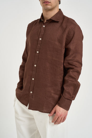 Camicia uomo in lino marrone - 3