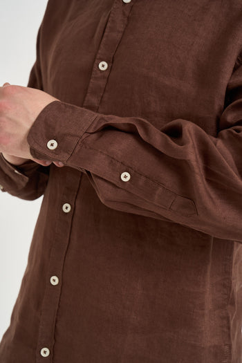Camicia uomo in lino marrone - 4