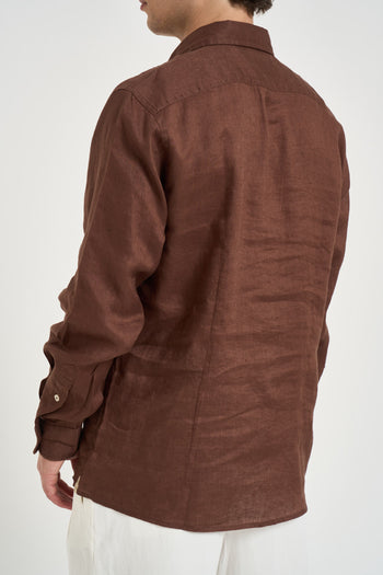 Camicia uomo in lino marrone - 5