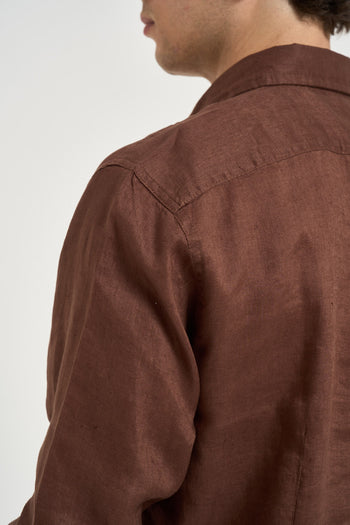 Camicia uomo in lino marrone - 6