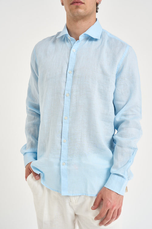 Camicia uomo in lino celeste