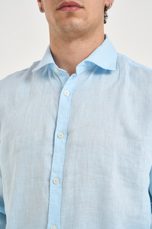 Camicia uomo in lino celeste - 2