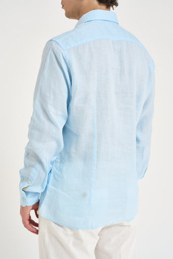Camicia uomo in lino celeste - 4