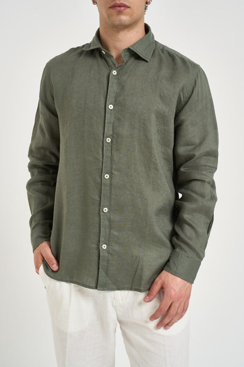 Camicia uomo in lino verde militare