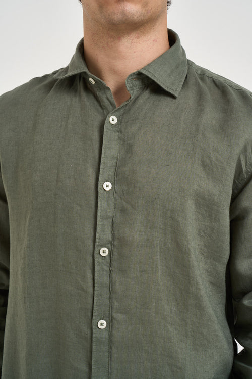 Camicia uomo in lino verde militare - 2