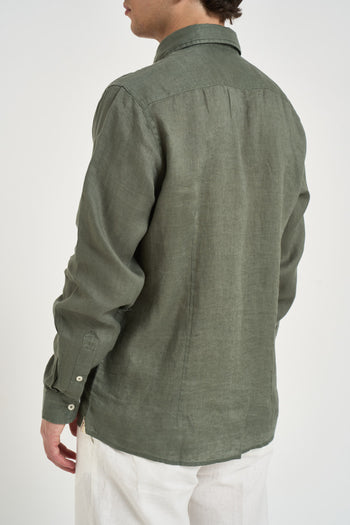 Camicia uomo in lino verde militare - 3