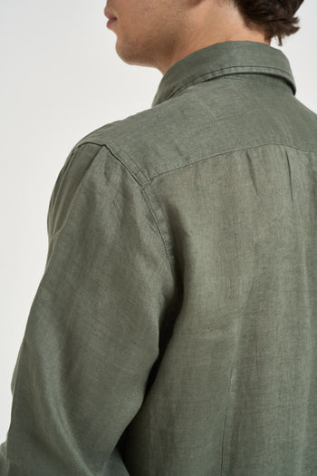 Camicia uomo in lino verde militare - 4