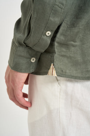Camicia uomo in lino verde militare - 5
