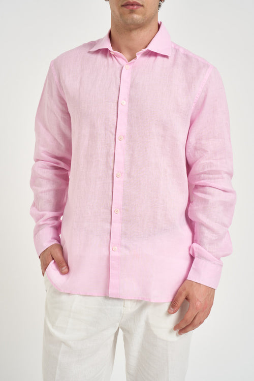 Camicia uomo in lino rosa