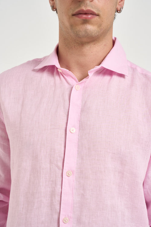 Camicia uomo in lino rosa - 2