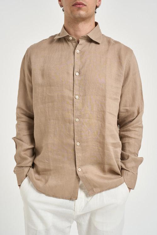 Camicia uomo in lino tortora chiaro