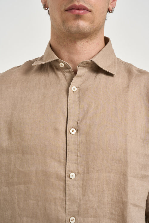 Camicia uomo in lino tortora chiaro - 2