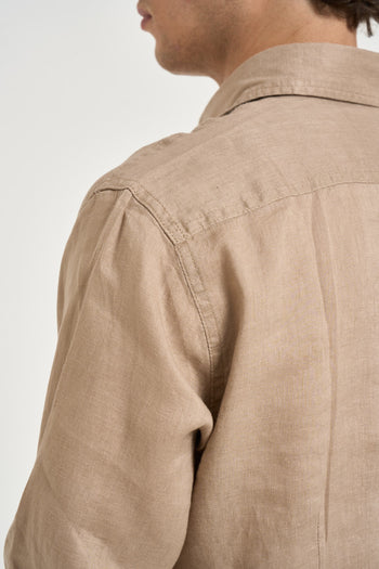 Camicia uomo in lino tortora chiaro - 4
