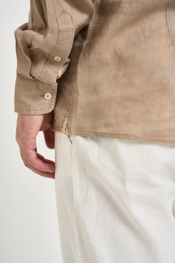 Camicia uomo in lino tortora chiaro - 5