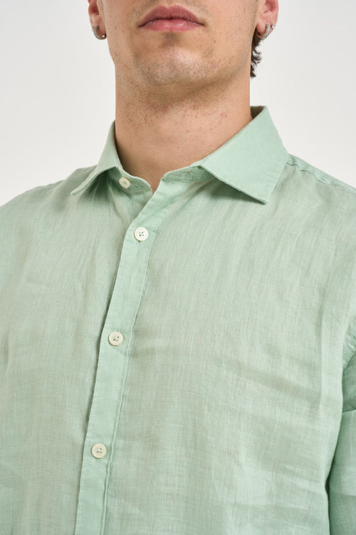 Camicia uomo in lino verde acqua - 2