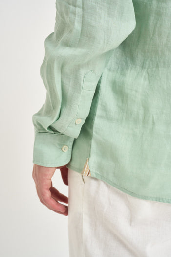 Camicia uomo in lino verde acqua - 6