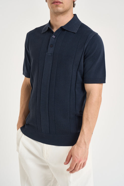 Polo uomo in maglia lavorata blu navy - 1
