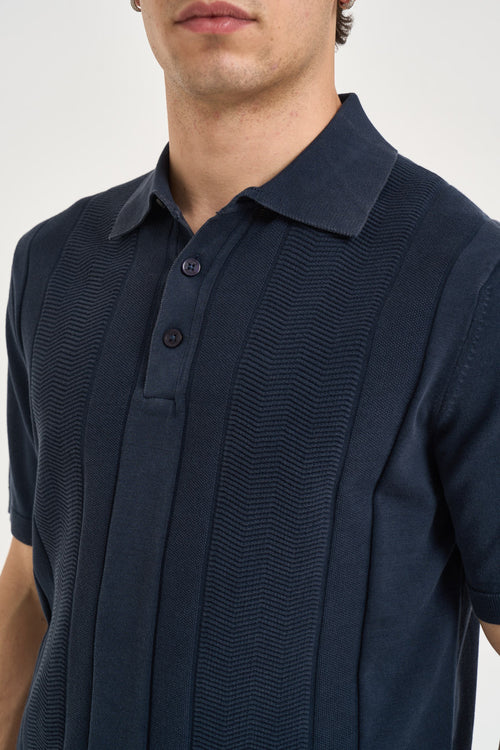 Polo uomo in maglia lavorata blu navy - 2