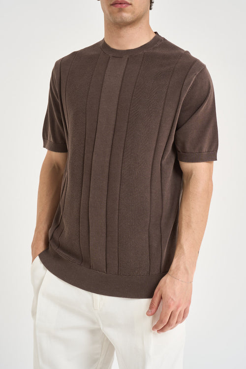 T-shirt uomo in maglia lavorata marrone - 1