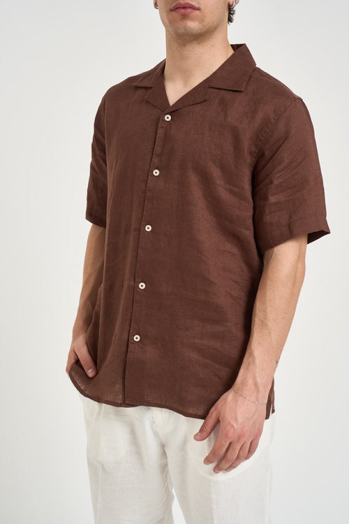 Camicia uomo in lino marrone