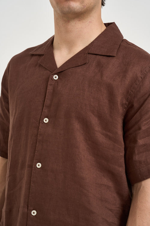 Camicia uomo in lino marrone - 2