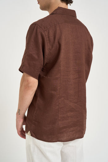 Camicia uomo in lino marrone - 3