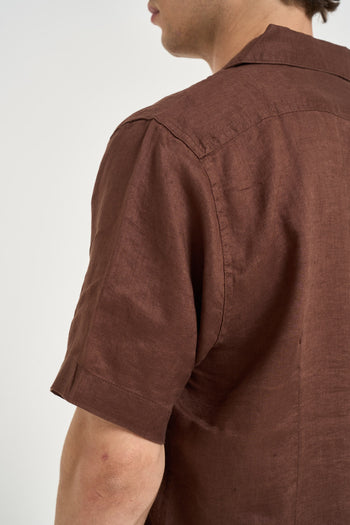 Camicia uomo in lino marrone - 4