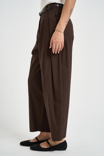 Pantalone donna barrel fit marrone - 3