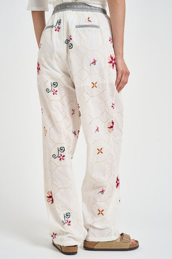 Pantalone donna bianco con ricami multicolor - 4